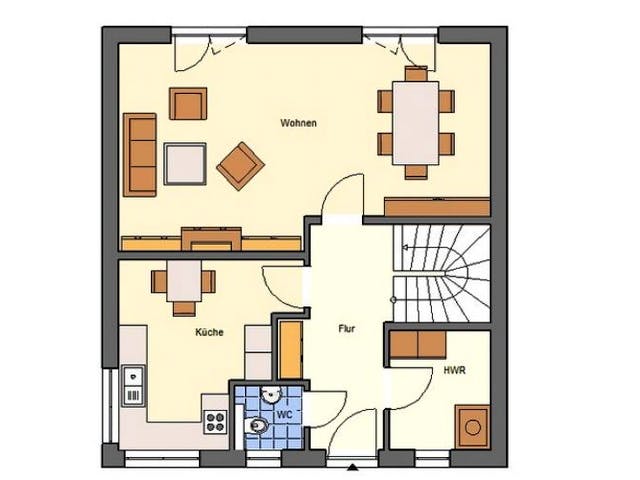 Massivhaus Stadtvilla Leipzig von EWA Hausbau Schlüsselfertig ab 260990€, Stadtvilla Grundriss 1