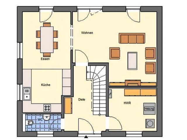 Massivhaus Stadtvilla Potsdam von EWA Hausbau Schlüsselfertig ab 282990€, Stadtvilla Grundriss 2