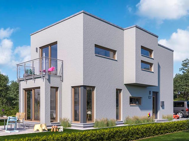 Fertighaus SUNSHINE 107 V3 von Living Fertighaus Schlüsselfertig ab 376947€, Cubushaus Außenansicht 1