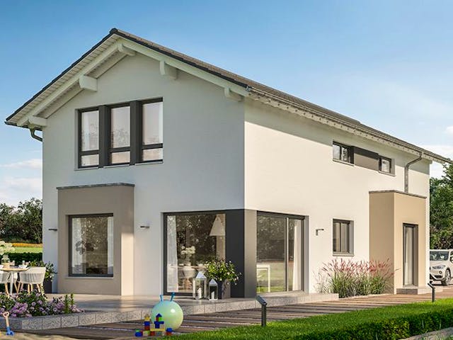 Fertighaus SUNSHINE 156 V2 von Living Fertighaus Schlüsselfertig ab 422277€, Satteldach-Klassiker Außenansicht 1 Fertighaus SUNSHINE 156 V2 von Living Fertighaus Schlüsselfertig ab 422277€, Satteldach-Klassiker Außenansicht 1