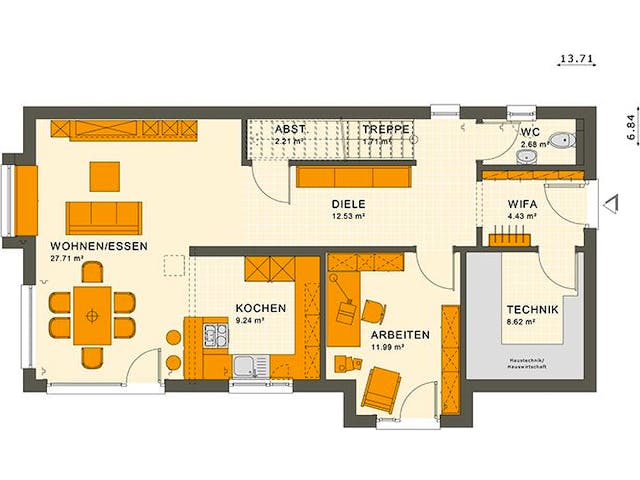 Fertighaus SUNSHINE 156 V2 von Living Fertighaus Ausbauhaus ab 356800€, Satteldach-Klassiker Grundriss 1