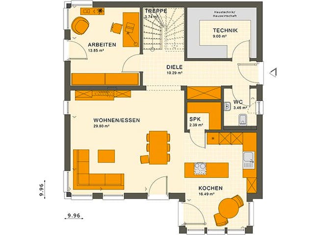 Fertighaus SUNSHINE 167 V2 von Living Fertighaus Ausbauhaus ab 369050€, Satteldach-Klassiker Grundriss 2