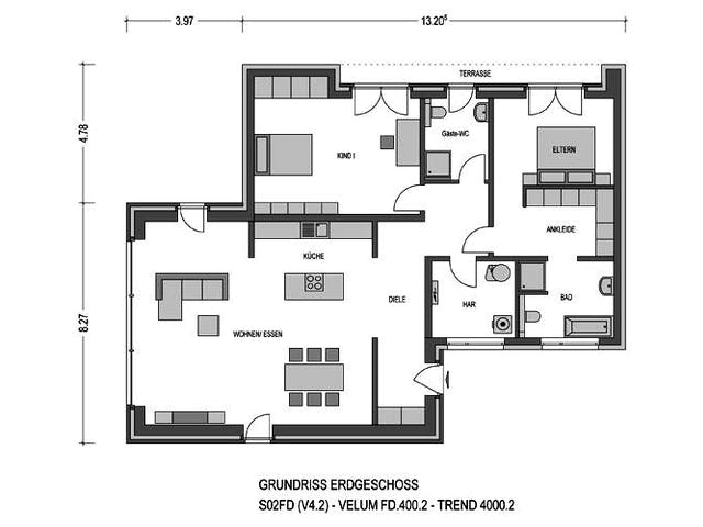 Massivhaus Trend 4000.2 (inactive) von KONZEPTHAUS, Bungalow Grundriss 1