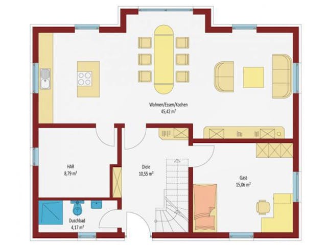 Massivhaus Villa Frankfurt von Elmbau, Stadtvilla Grundriss 1