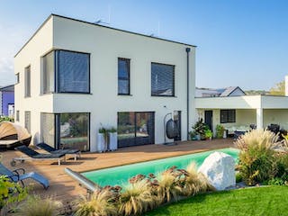 Massivhaus WimbergerHaus Kundenhaus Michel von Wimberger Bau, Cubushaus Außenansicht 3