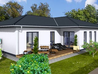 Massivhaus Winkelbungalow Residenz 135 von Wäller-Haus Schlüsselfertig ab 314900€, Außenansicht 4
