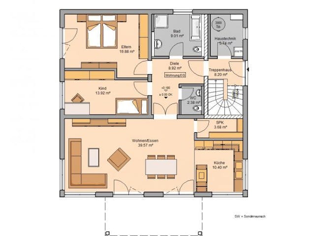 Massivhaus Zweifamilienhaus DUPLEA von Kern-Haus Chemnitz Schlüsselfertig ab 575900€, Stadtvilla Grundriss 1