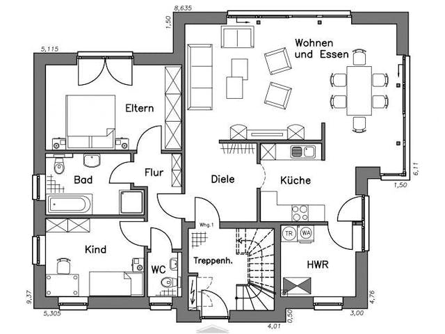 Massivhaus Zweifamilienhaus ZH185 Variante K von Baudirekt,  Grundriss 2