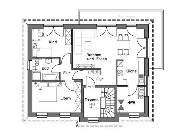 Massivhaus Zweifamilienhaus ZH185 Variante K von Baudirekt,  Grundriss 1