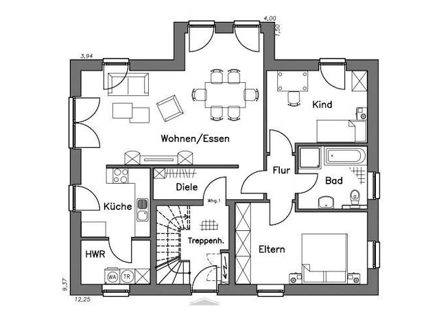 Massivhaus Zweifamilienhaus ZH185 Variante M von Baudirekt,  Grundriss 2