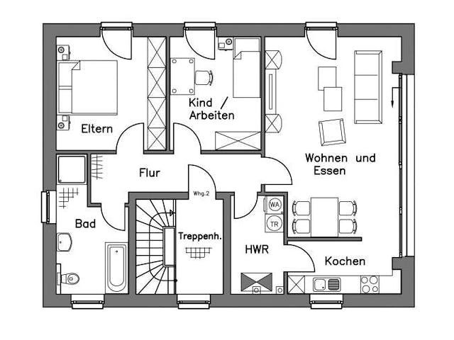 Massivhaus Zweifamilienhaus ZH185 Variante T von Baudirekt,  Grundriss 2