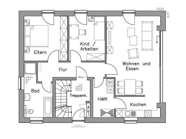 Massivhaus Zweifamilienhaus ZH185 Variante T von Baudirekt, Grundriss 1 Massivhaus Zweifamilienhaus ZH185 Variante T von Baudirekt, Grundriss 1