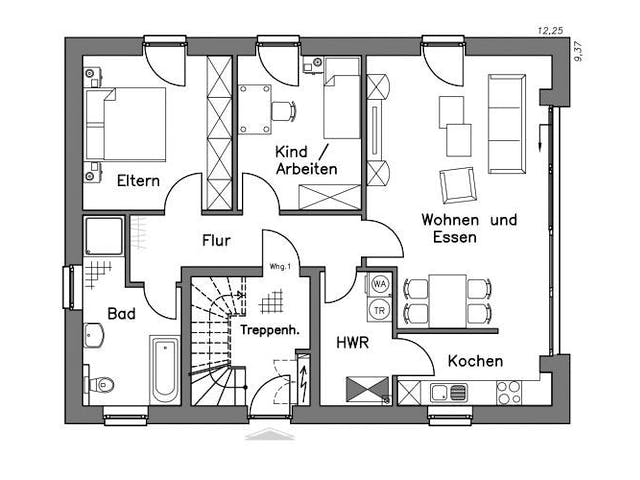 Massivhaus Zweifamilienhaus ZH185 Variante T von Baudirekt,  Grundriss 1