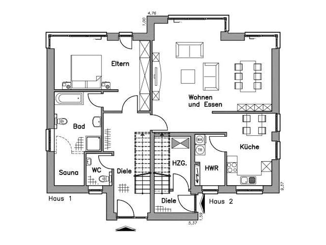 Massivhaus Zweifamilienhaus ZH200 Variante M von Baudirekt,  Grundriss 2