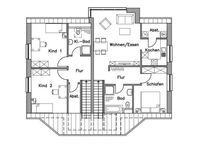 Massivhaus Zweifamilienhaus ZH200 Variante M von Baudirekt,  Grundriss 1