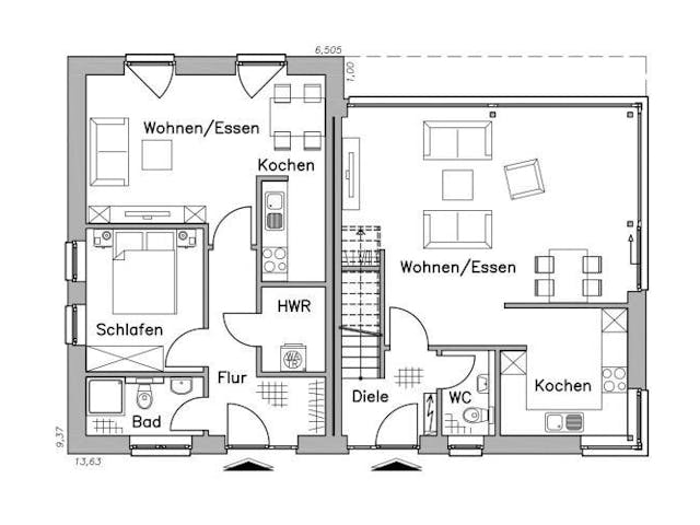 Massivhaus Zweifamilienhaus ZH200 Variante T von Baudirekt, Grundriss 1 Massivhaus Zweifamilienhaus ZH200 Variante T von Baudirekt, Grundriss 1