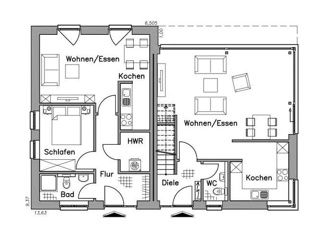 Massivhaus Zweifamilienhaus ZH200 Variante T von Baudirekt,  Grundriss 1