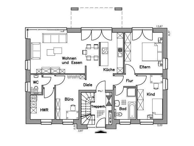 Massivhaus Zweifamilienhaus ZH210 Variante T von Baudirekt,  Grundriss 1