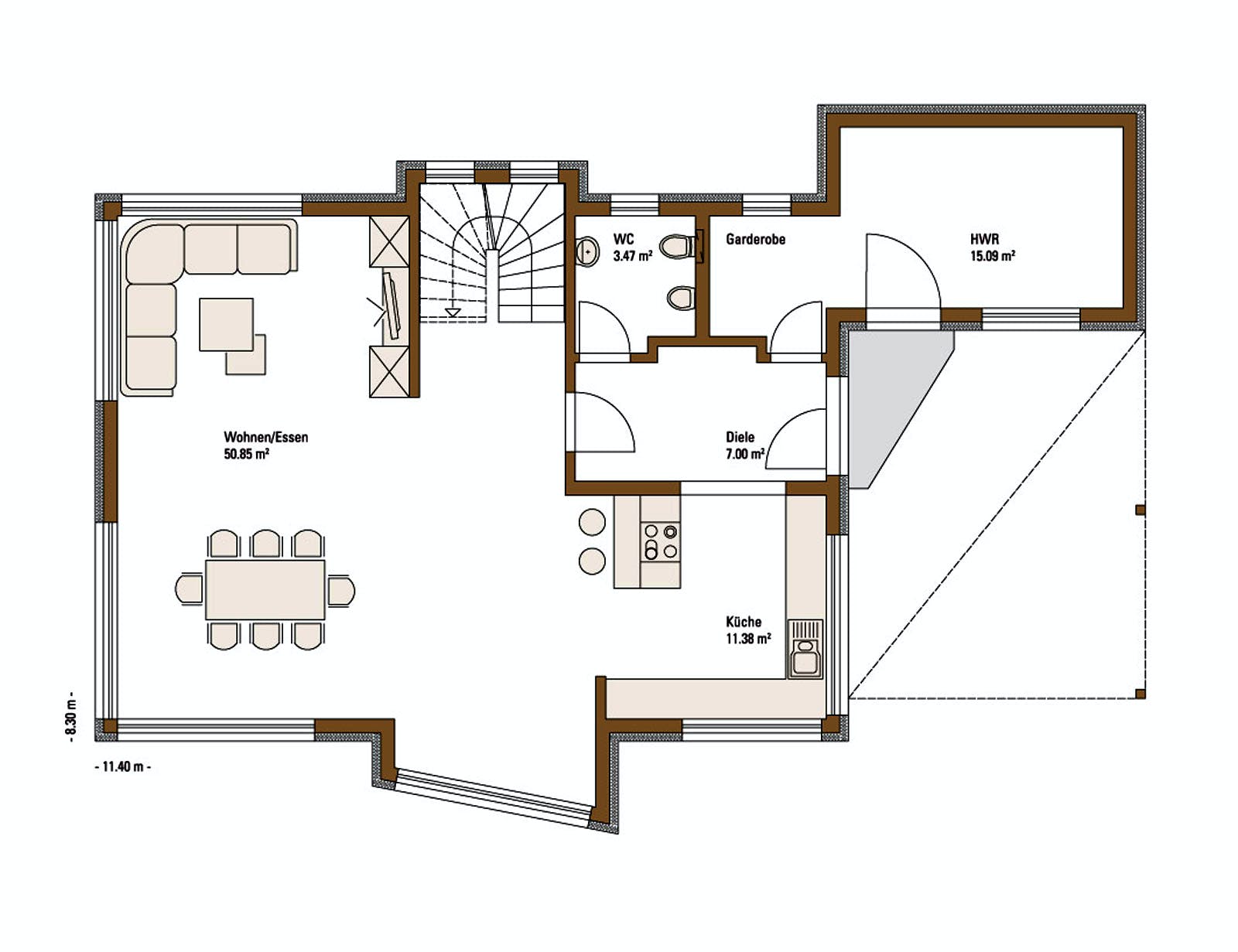 Fertighaus MH Erlangen von Fertighaus WEISS Schlüsselfertig ab 359000€, Satteldach-Klassiker Grundriss 1