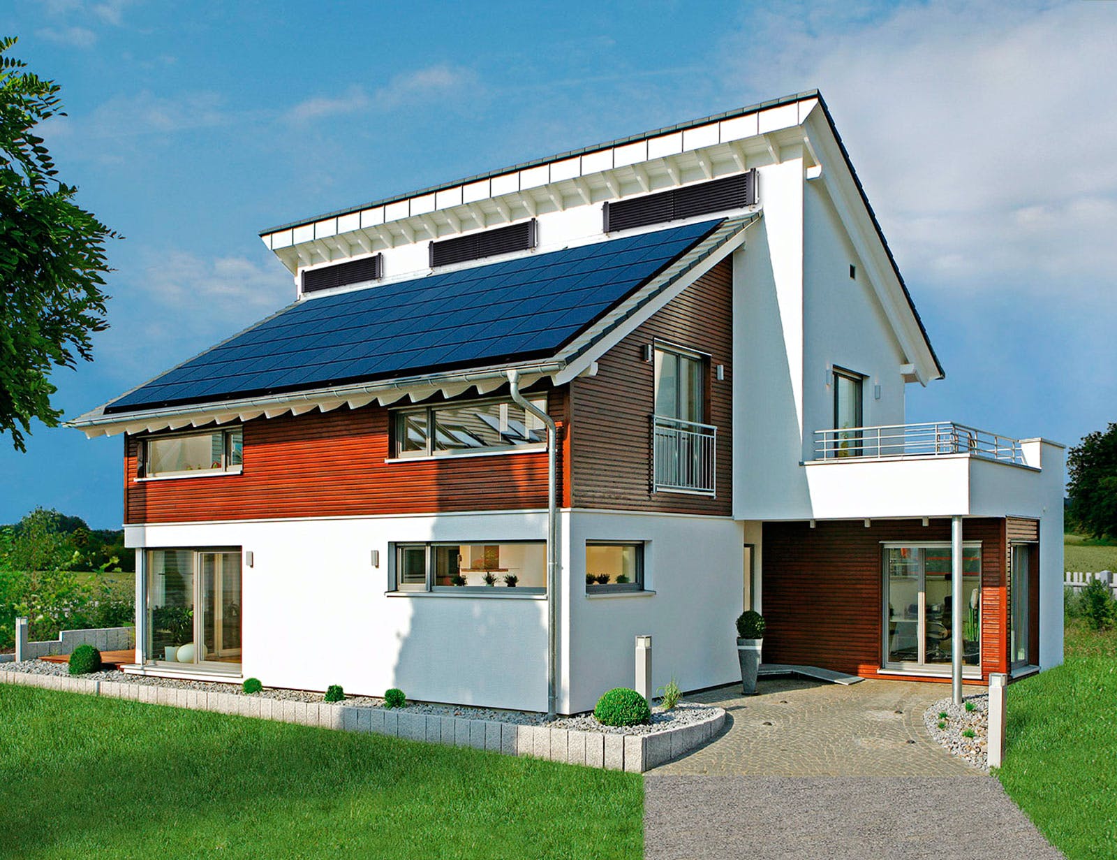 Fertighaus MH EMOTION von Fertighaus WEISS Schlüsselfertig ab 422000€, Pultdachhaus Außenansicht 1