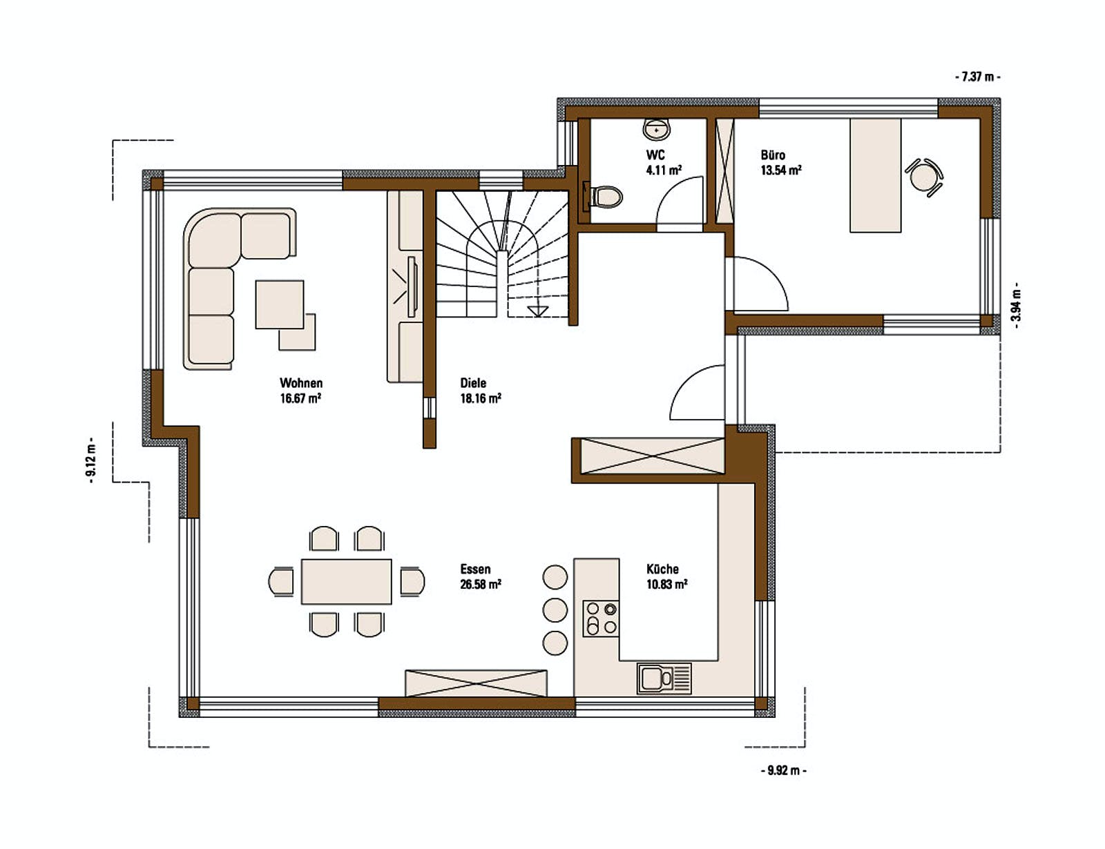 Fertighaus MH EMOTION von Fertighaus WEISS Schlüsselfertig ab 422000€, Pultdachhaus Grundriss 1