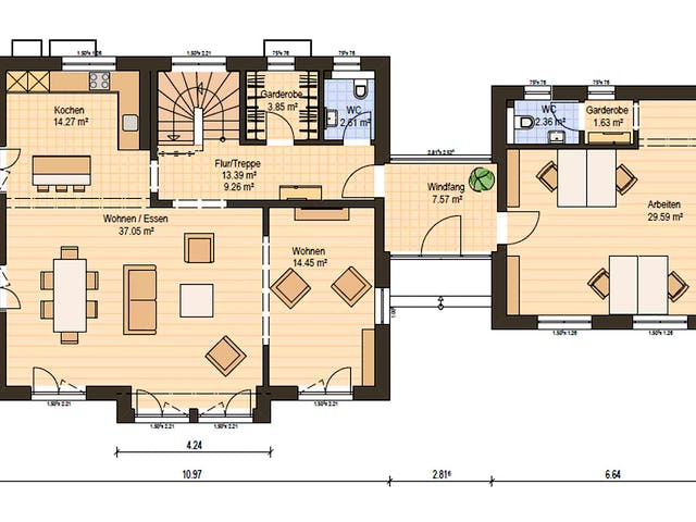 Fertighaus Haas MH Hessdorf 169 von Haas Fertigbau Ausbauhaus ab 256000€, Satteldach-Klassiker Grundriss 1