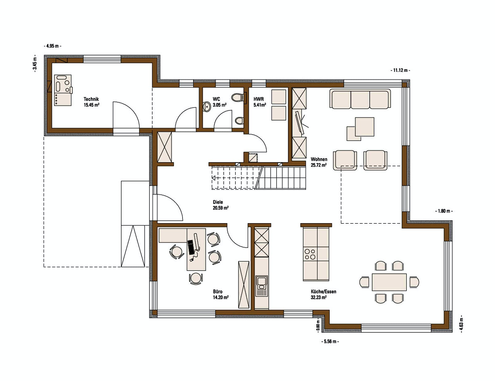 Fertighaus MH FUTURE Mannheim von Fertighaus WEISS Schlüsselfertig ab 416000€, Satteldach-Klassiker Grundriss 1
