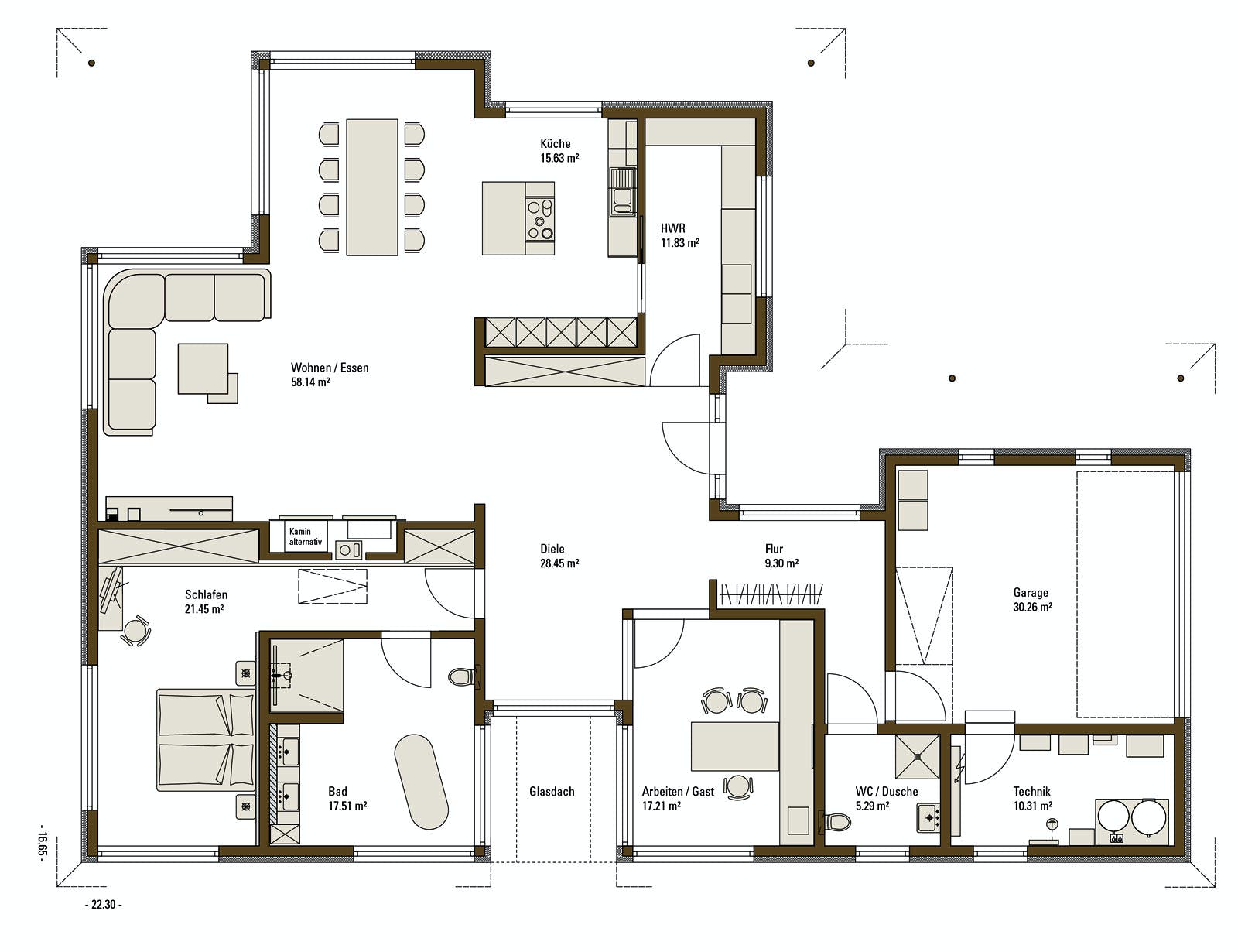 Fertighaus MH Vita von Fertighaus WEISS Schlüsselfertig ab 617202€, Bungalow Grundriss 1