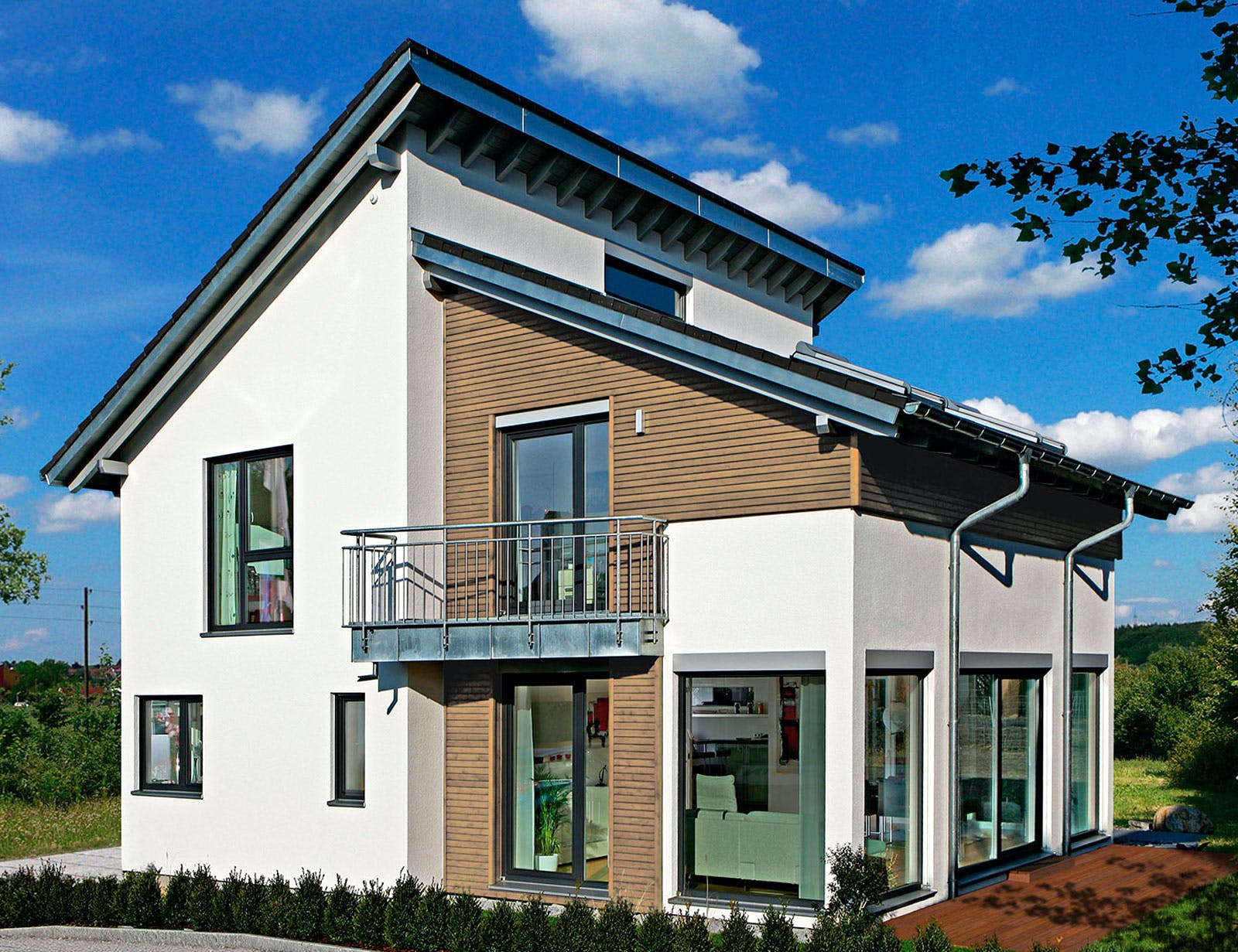 Fertighaus MH Villingen-Schwenningen von Fertighaus WEISS Schlüsselfertig ab 339000€, Pultdachhaus Außenansicht 1