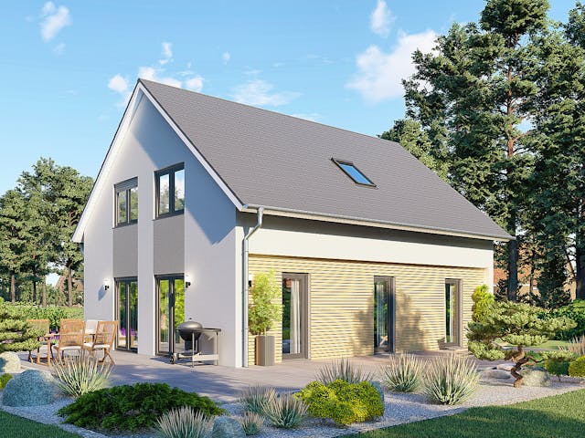 Massivhaus Milano von MHW Haas Wohnbau, Satteldach-Klassiker Außenansicht 1