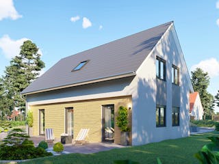 Massivhaus Milano von MHW Haas Wohnbau, Satteldach-Klassiker Außenansicht 3