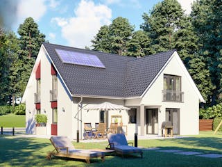 Massivhaus Oslo von MHW Haas Wohnbau, Satteldach-Klassiker Außenansicht 1