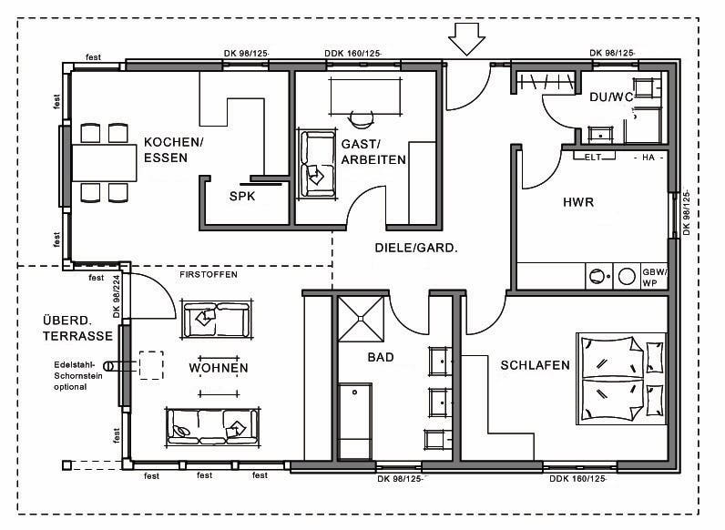 Fertighaus Midsommer von Meisterstück-HAUS, Pultdachhaus Grundriss 1