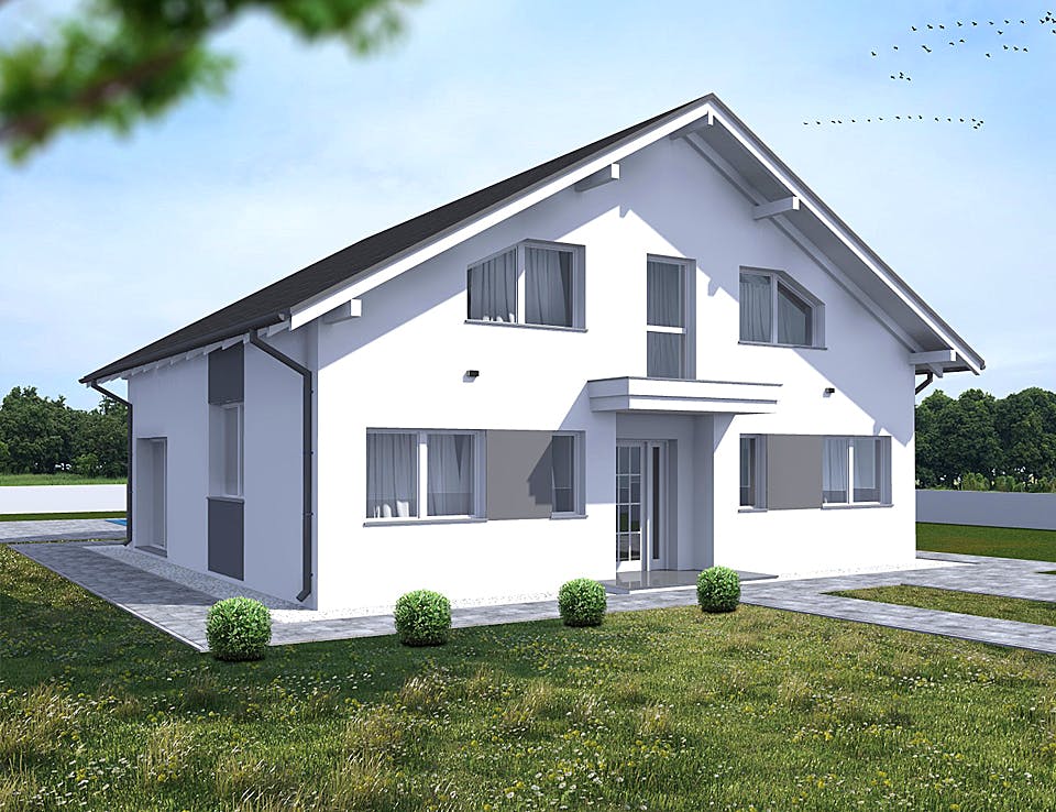 Massivhaus Designer Haus von Modern Immo, Satteldach-Klassiker Außenansicht 2