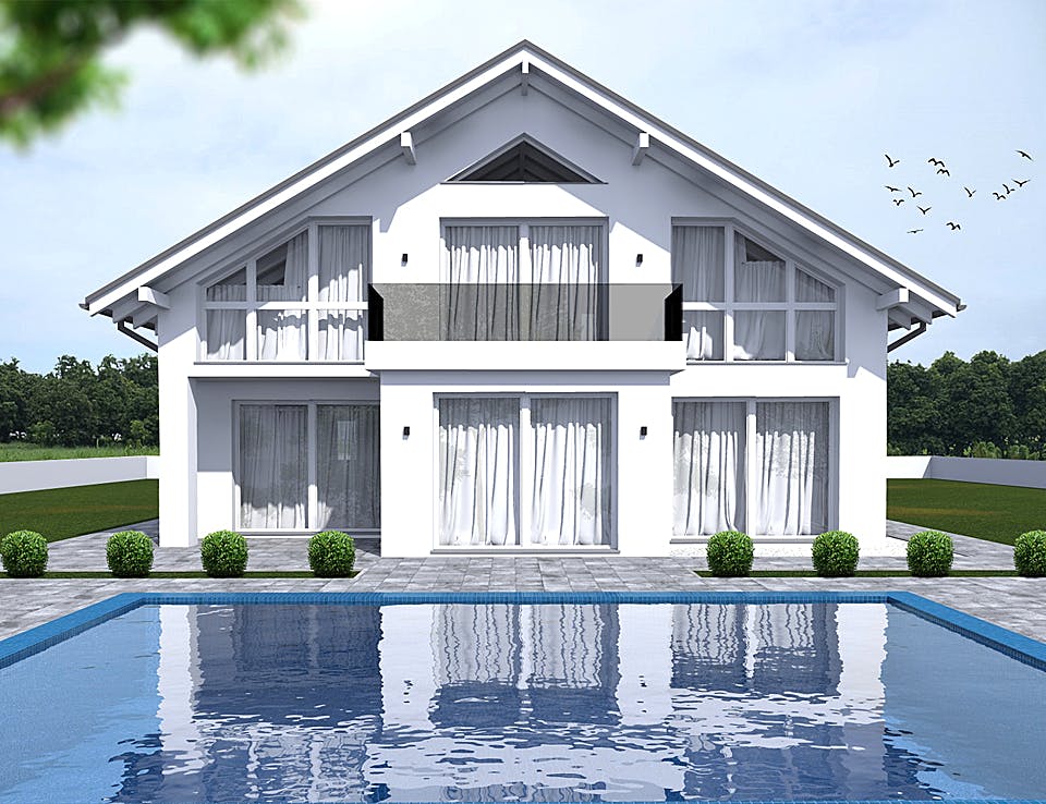 Massivhaus Designer Haus von Modern Immo, Satteldach-Klassiker Außenansicht 3