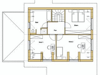 Blockhaus D162 Krastel von Frammelsberger R. Ingenieur-Holzbau, Satteldach-Klassiker Grundriss 2