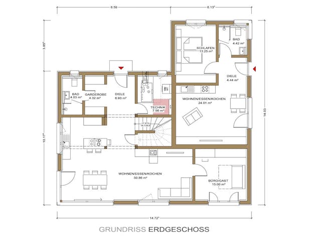 Fertighaus Haus Moosach von Naturholzhaus Bayern, Satteldach-Klassiker Grundriss 1