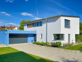 Fertighaus Haus Plessner von Naturholzhaus Bayern, Pultdachhaus Außenansicht 2