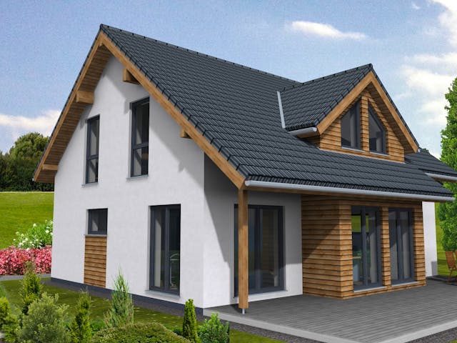 Fertighaus New Edition 159 von Suckfüll Energiesparhaus, Satteldach-Klassiker Außenansicht 1 Fertighaus New Edition 159 von Suckfüll Energiesparhaus, Satteldach-Klassiker Außenansicht 1