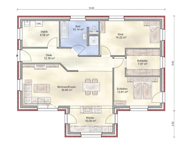 Massivhaus Bredenbek von Nissen Massivhaus, Bungalow Grundriss 1