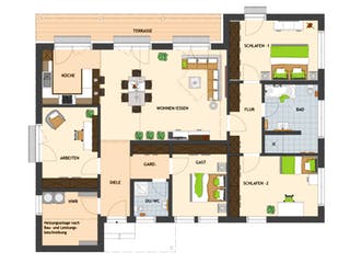 Fertighaus NIVO 140W von FingerHaus Schlüsselfertig ab 384066€, Bungalow Grundriss 1