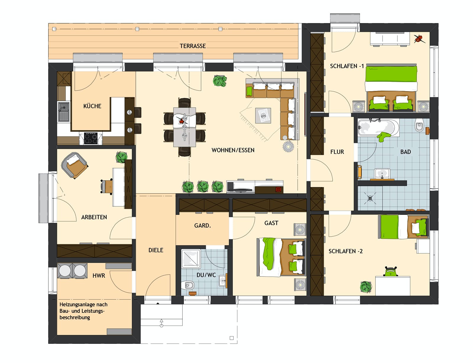 Fertighaus NIVO 140W von FingerHaus Schlüsselfertig ab 376760€, Bungalow Grundriss 1