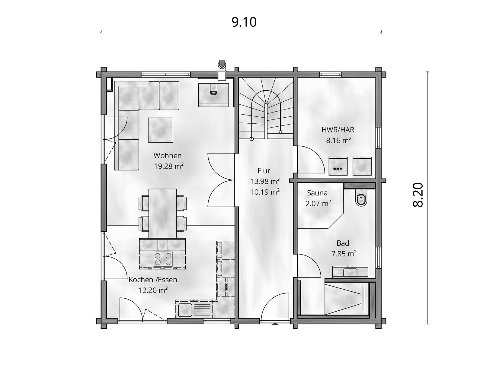 Blockhaus Haus Kaiser von Gebrüder Noack Holzbau Ausbauhaus ab 175000€, Satteldach-Klassiker Grundriss 1