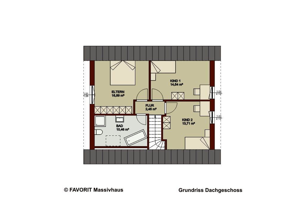 Massivhaus Noblesse 126 von Favorit Massivhaus Schlüsselfertig ab 307250€, Satteldach-Klassiker Grundriss 2
