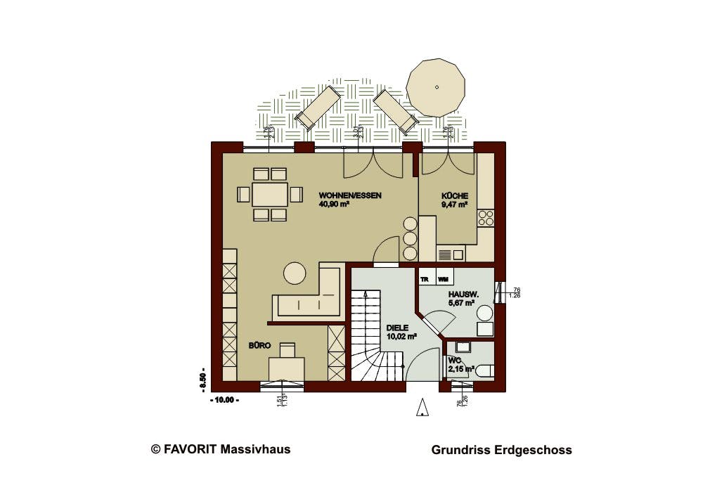 Massivhaus Noblesse 126 von Favorit Massivhaus Schlüsselfertig ab 307250€, Satteldach-Klassiker Grundriss 1