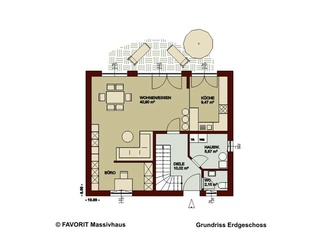 Massivhaus Noblesse 126 von FAVORIT Massivhaus Schlüsselfertig ab 295430€, Satteldach-Klassiker Grundriss 1