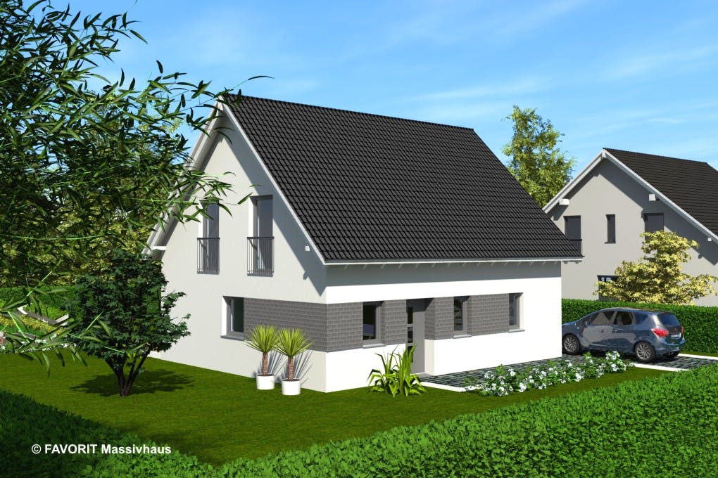 Massivhaus Noblesse 128 von Favorit Massivhaus Schlüsselfertig ab 335410€, Satteldach-Klassiker Außenansicht 2