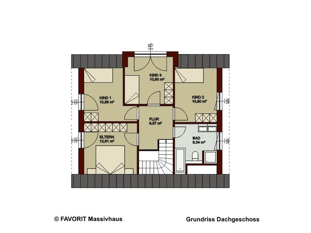 Massivhaus Noblesse 128 von Favorit Massivhaus Schlüsselfertig ab 335410€, Satteldach-Klassiker Grundriss 2