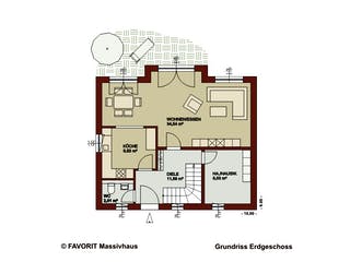 Massivhaus Noblesse 128 von FAVORIT Massivhaus Schlüsselfertig ab 322510€, Satteldach-Klassiker Grundriss 1
