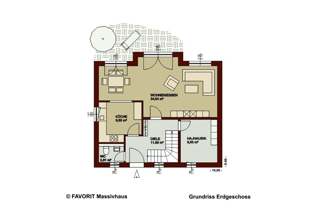 Massivhaus Noblesse 128 von Favorit Massivhaus Schlüsselfertig ab 335410€, Satteldach-Klassiker Grundriss 1